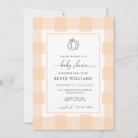 Automne Citrouille Peach En vichy Baby shower Invi