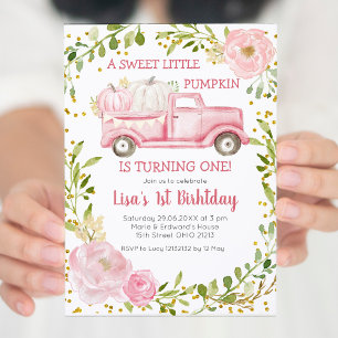 Invitation Automne Citrouille rose Camion Anniversaire Invita