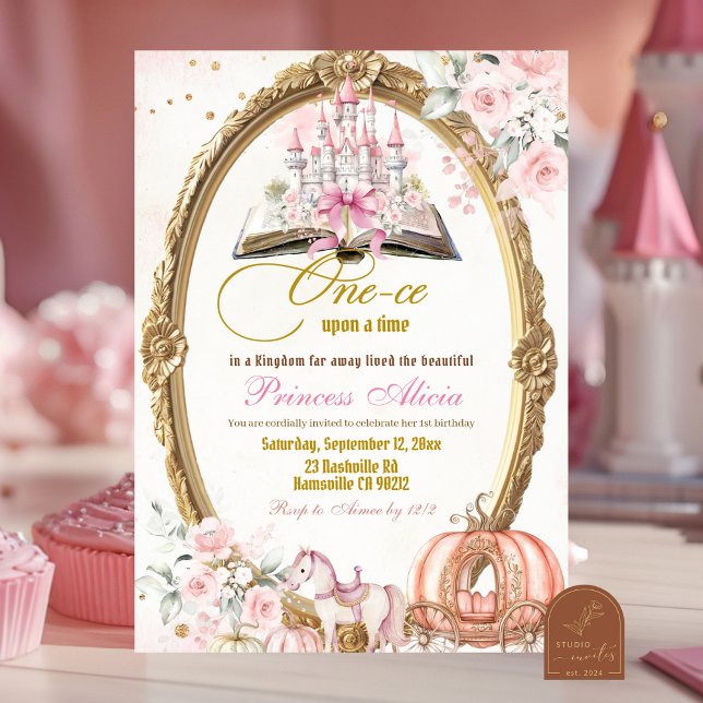 Invitation Automne Citrouille rose livre conte de fées Annive (Créateur téléchargé)