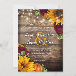 Invitation Automne Citrouille Rose Rustic Wood Lights Invitat
