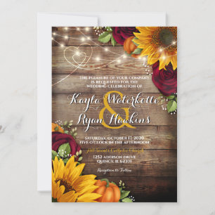 Invitation Automne Citrouille Rose Rustic Wood Lights Invitat