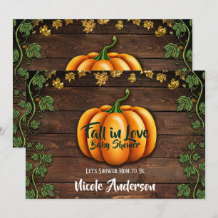 Invitation Automne Citrouille Rustique Vert Or Lierre Baby Sh