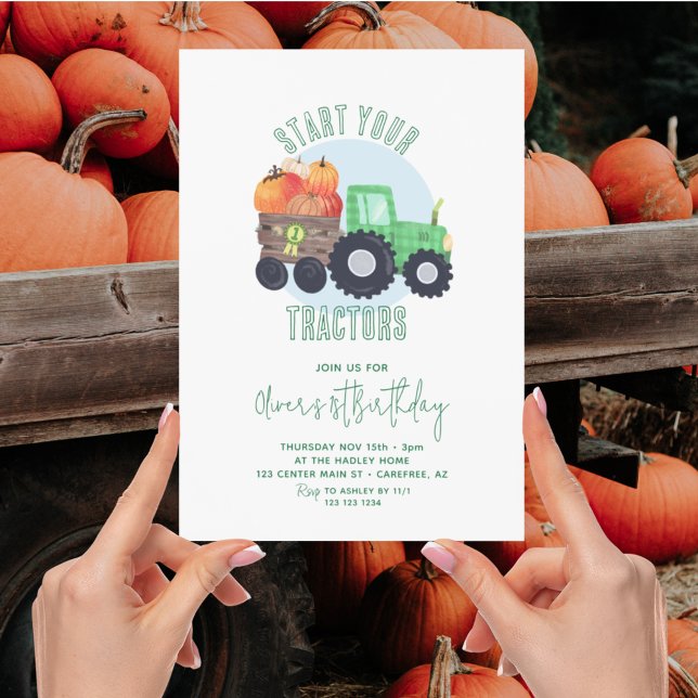 Invitation Automne Citrouille Tracteur Garçon 1er anniversair (Créateur téléchargé)