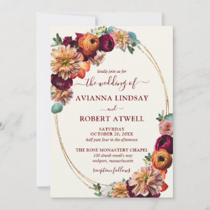 Invitation Automne Couleurs Bourgogne Orange Bleu Mariage Inv