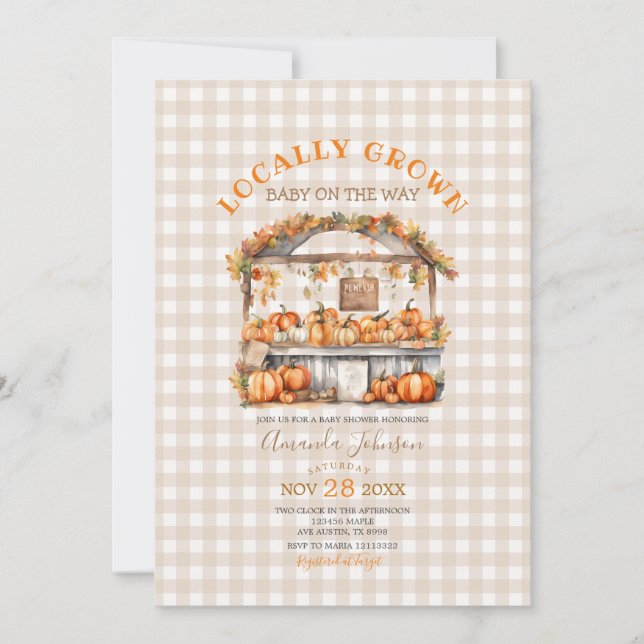 Invitation Automne Cultivé localement En vichy Baby shower du (Devant)