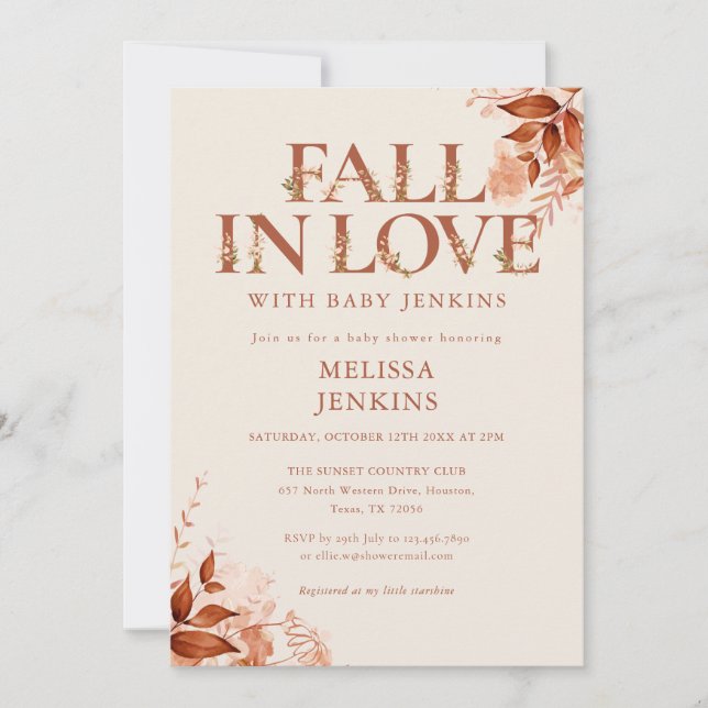 Invitation Automne dans l'amour Rustique Floral Lettre Baby s (Devant)