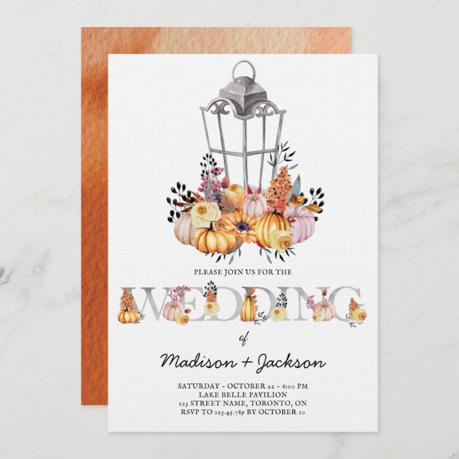 Invitation Automne de l'aquarelle Mariage de lanterne (Devant / Derrière)