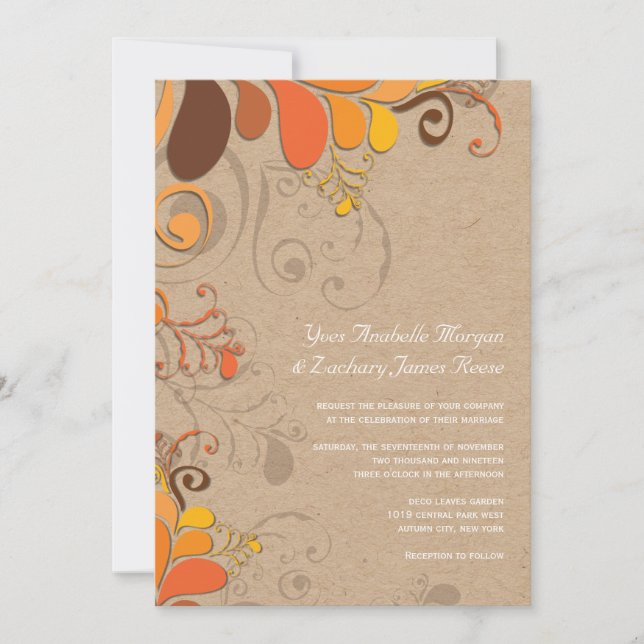 Invitation Automne Déco Automne Floral Fils Kraft Mariage pap (Devant)