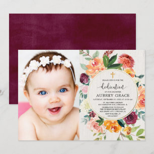 Invitation Automne Dedication floral bordeaux photo rustique