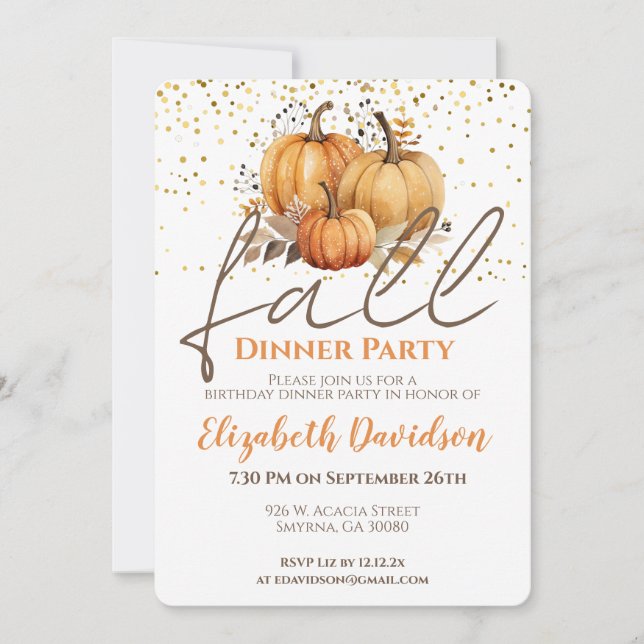 Invitation Automne Dîner à thème fête Anniversaire (Devant)