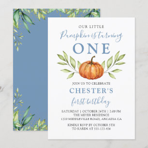Invitation Automne Dusty Bleu Petit Citrouille Premier annive