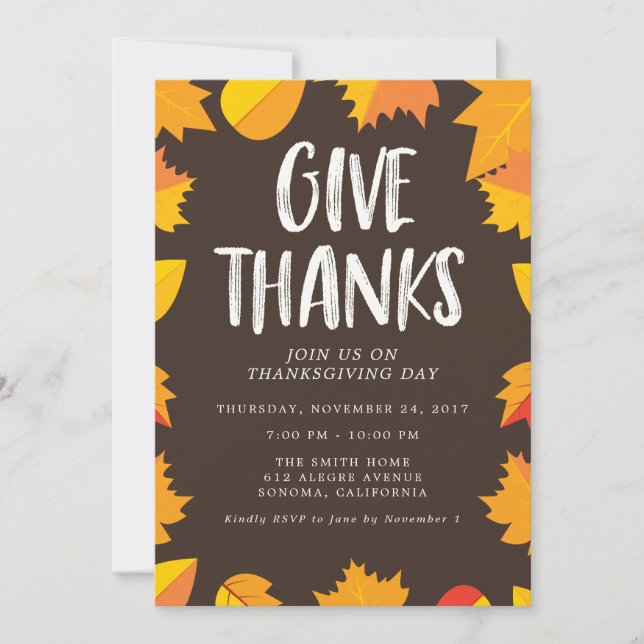 Invitation Automne écrit à la main de Thanksgiving Party Invi (Devant)