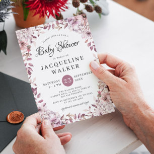 Invitation Automne Elégant Fleurs violettes Baby shower de fe