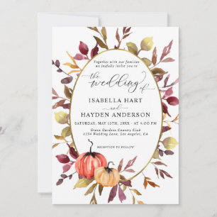 Invitation Automne Elegant Foliage Citrouille Gold Foil Maria