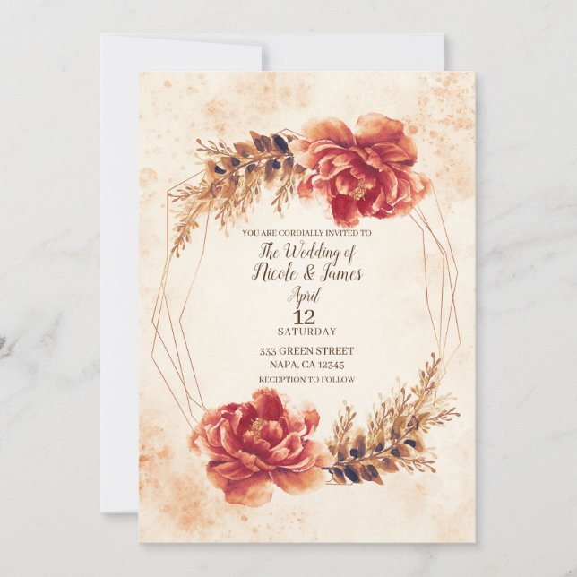 Invitation Automne Épice d'automne Floral Aquarelle Mariage (Devant)