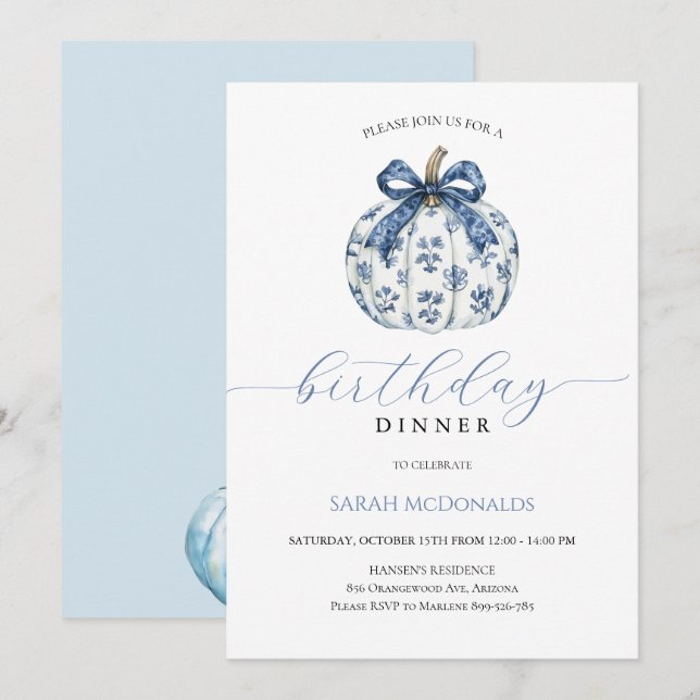 Invitation Automne Femme Citrouille Anniversaire Dîner Invita (Devant / Derrière)