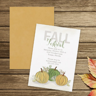 Invitation Automne Festival Watercolor Simple Citrouille Gour