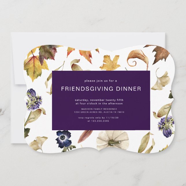 Invitation automne feuillage violet amis dîner d'action (Devant)