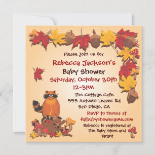 Invitation Automne Feuilles avec Baby shower Raccoon Invitati