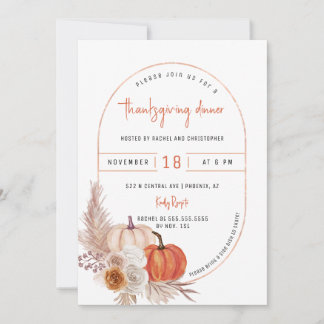 Invitation Automne Feuilles Boho Arc Citrouille Thanksgiving