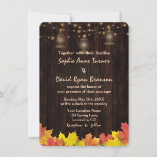 Invitation Automne Feuilles Bois Vieux Lanternes Mariage Invi