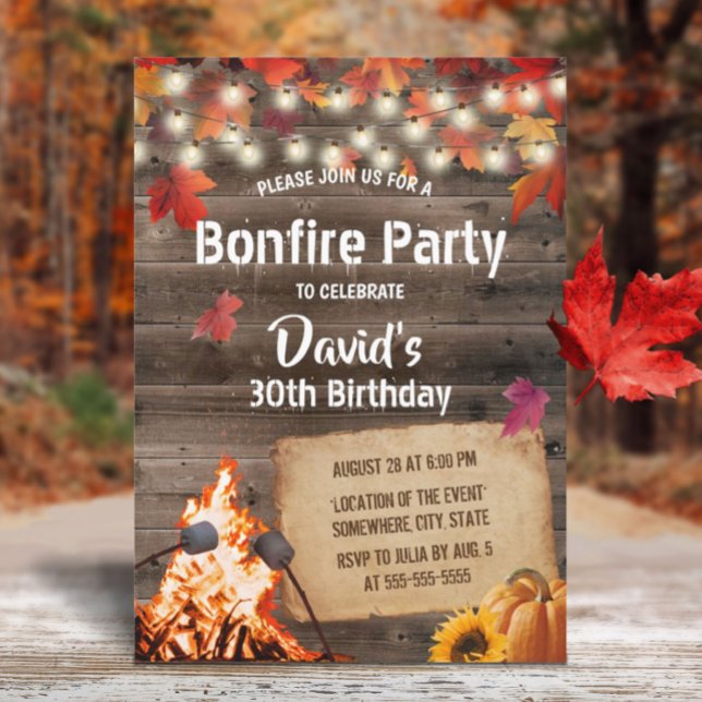 Invitation Automne Feuilles Bonfire Party Rustic Grange Anniv (Créateur téléchargé)