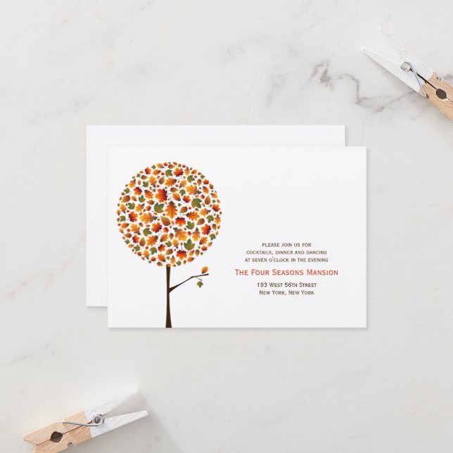 Invitation Automne Feuilles d'automne Pop Tree Mariage Récept (Devant/Arrière en situation)