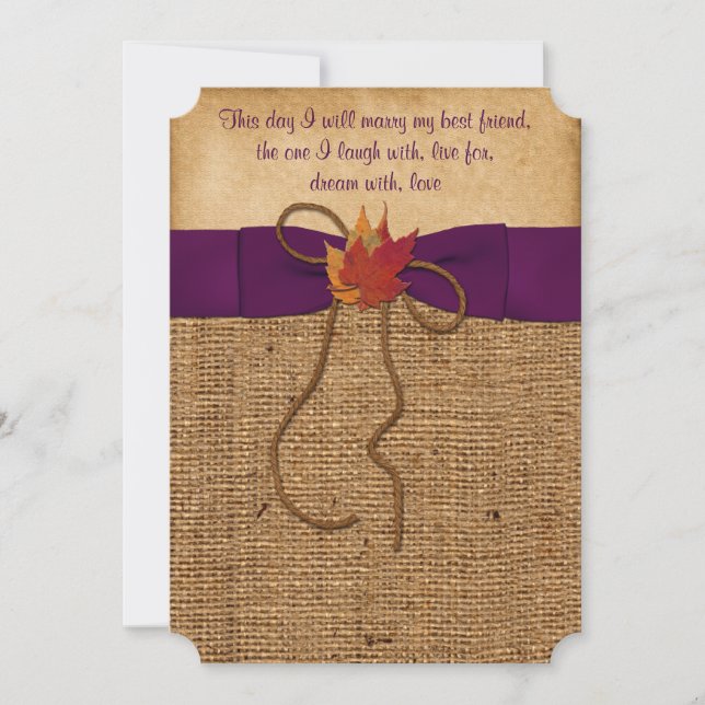 Invitation Automne Feuilles FAUX Burlap, Invite de mariage -  (Devant)