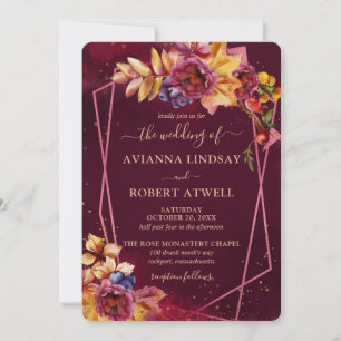 Invitation Automne Feuilles Fleurs et Berries Mariage Bourgog