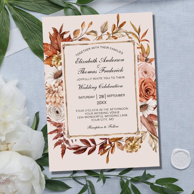 Invitation Automne Feuilles Florales Formel Mariage élégant (Créateur téléchargé)