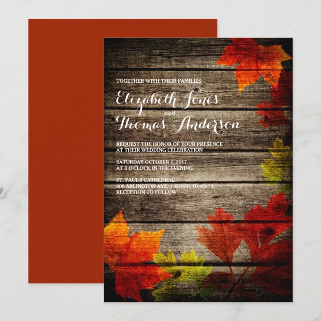 Invitation Automne Feuilles Grange Bois Mariage de automne ru (Devant / Derrière)
