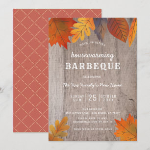 Invitation Automne Feuilles Maison BBQ Party Bois