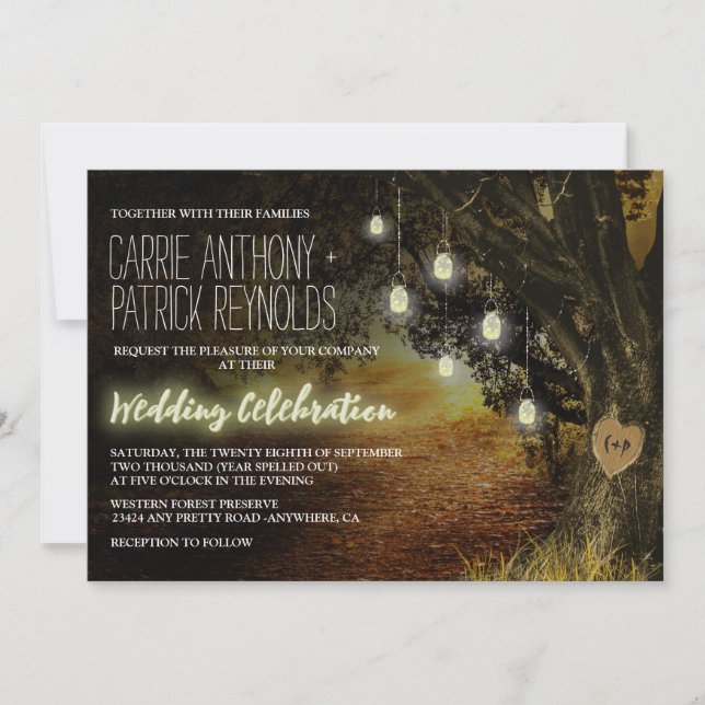 Invitation Automne Feuilles Mason Jar Chêne Arbre Mariage Inv (Devant)