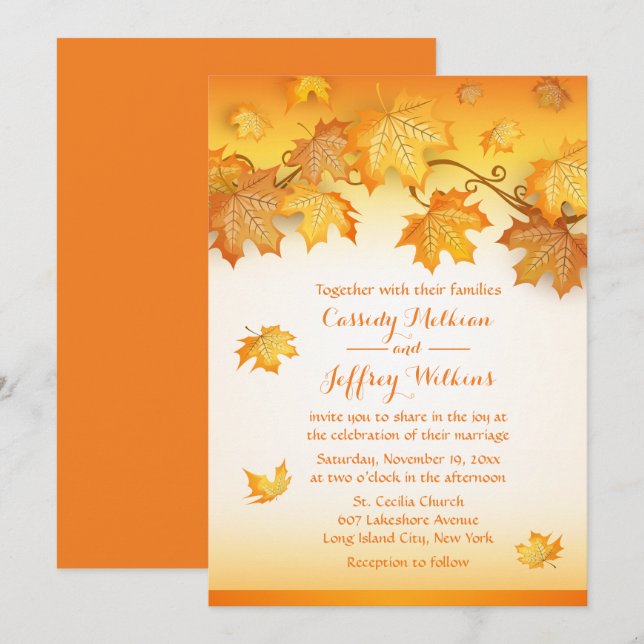Invitation Automne Feuilles Orange Mariage Russe Pays Automne (Devant / Derrière)
