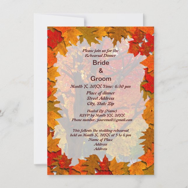 Invitation Automne Feuilles Pré de l'amour Répétition Dîner I (Devant)
