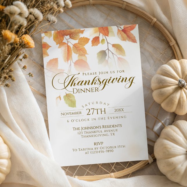 Invitation Automne Feuilles Script Russe Thanksgiving Dîner (Créateur téléchargé)