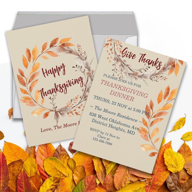 Invitation Automne Feuilles Thanksgiving Dîner Editable (Créateur téléchargé)