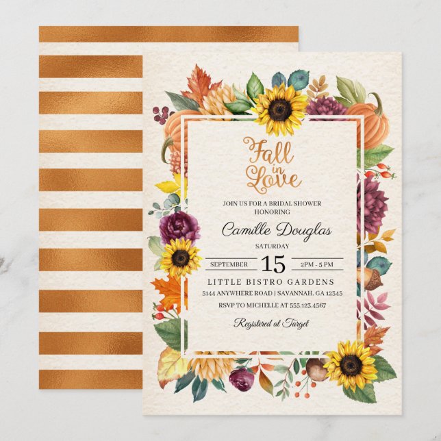 Invitation Automne Feuilles Tournesol Bridal Douche Invitatio (Devant / Derrière)