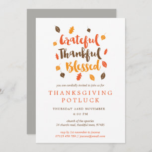 Invitation Automne Feuilles Typographique Thanksgiving Potluc