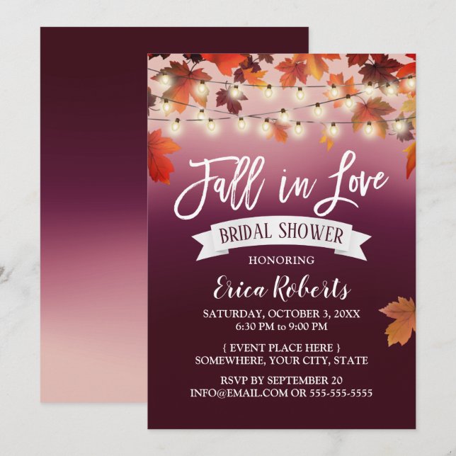 Invitation Automne Feuilles Vin Rouge Chute en Amour Fête des (Devant / Derrière)
