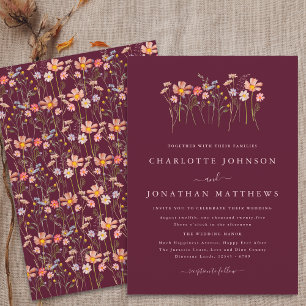 Invitation Automne Fleur Sauvage Bordeaux Rose Pâle Mariage