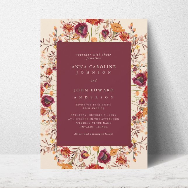 Invitation Automne Fleur sauvage et site photo Mariage d'auto (Créateur téléchargé)