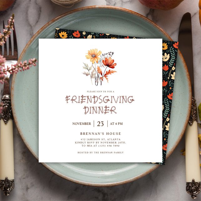 Invitation Automne Fleur sauvage Thanksgiving Friendsgiving D (Floral Modern Friendsgiving Dinner Invitation)