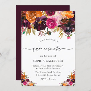 Invitation Automne Fleurs Bourgogne Automne Quinceanera