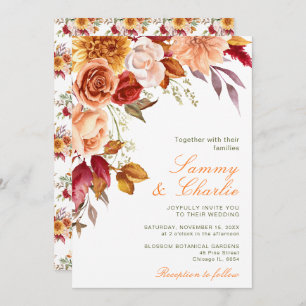 Invitation Automne Fleurs d'automne et Mariage de feuillage