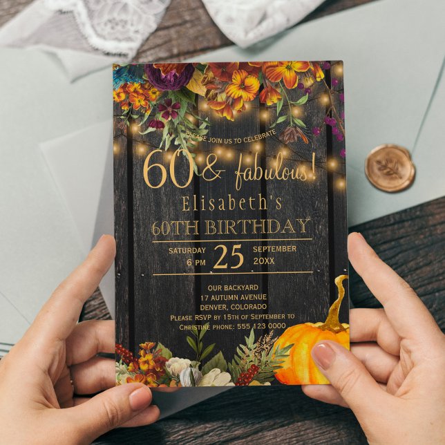 Invitation Automne fleurs rouillées rustique chic 60 ans fabu (Créateur téléchargé)
