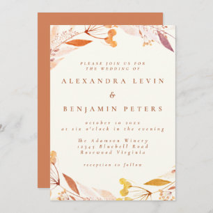 Invitation Automne Floral Aquarelle Wreath Boho Mariage
