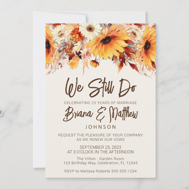 Invitation Automne Floral Beige Mariage Vow Renouvellement (Devant)