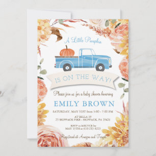 Invitation Automne Floral Blue Little CITROUILLE BABY SHOWER 
