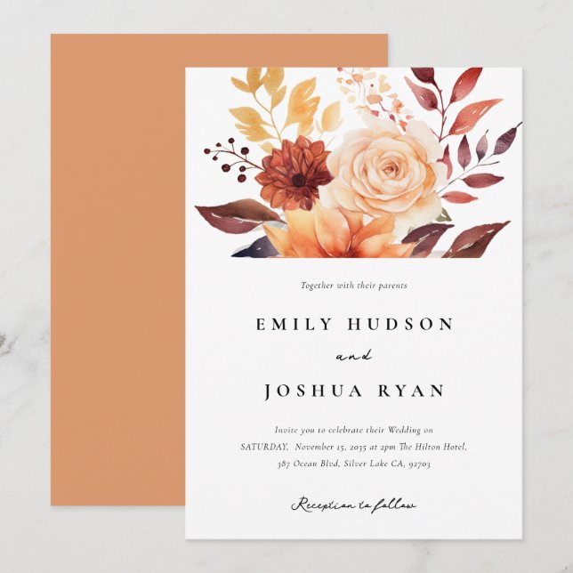 Invitation Automne Floral Boho Mariage (Devant / Derrière)